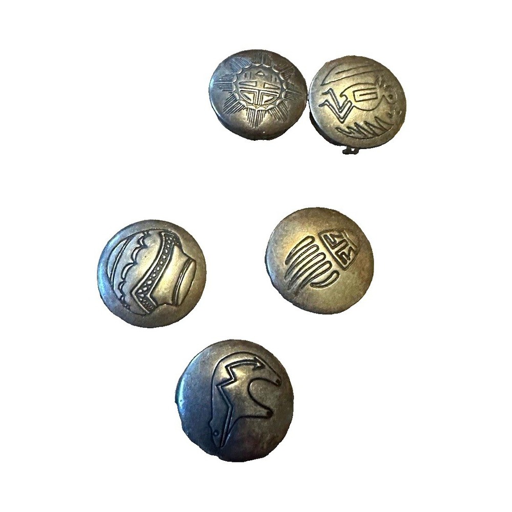 Lot of 5 Round Bronze Metal Shank Buttons, Icon Style, Craft Sewing Supplies